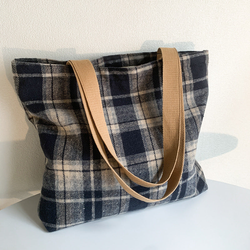 Mixed Color Woven Woolen Check Pattern Shoulder Bags
