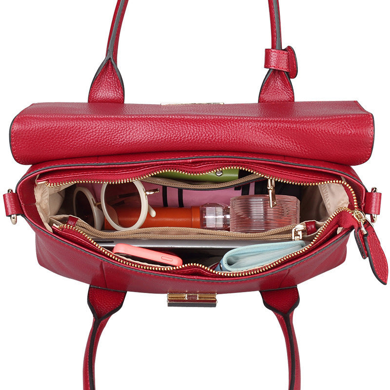 Women's Cowhide Solid Color Stitching Large Business Handbags