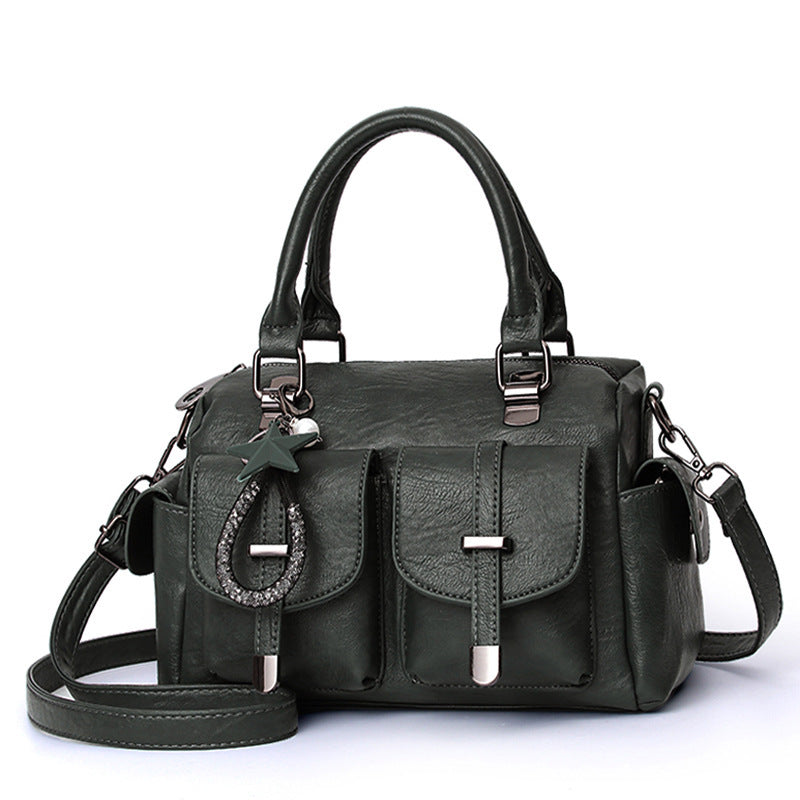 Solid Color Simple Authentic Leather Tactile Feel Tassel Shoulder Bags