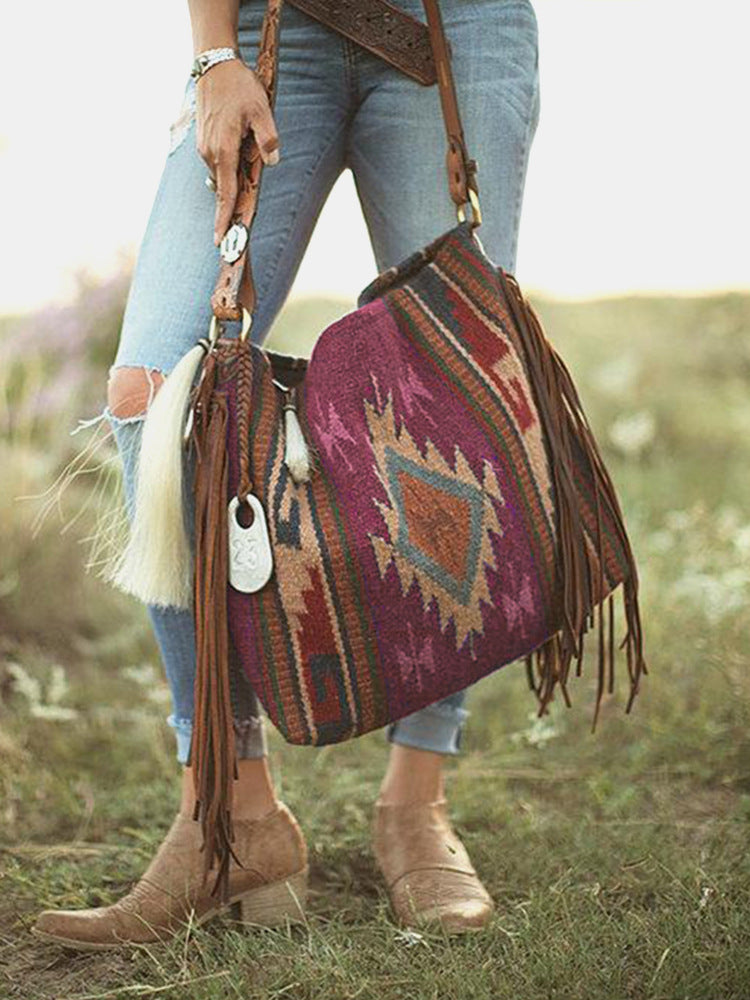 Women's Vintage Hand-woven Cotton And Linen Large Crossbody Bags