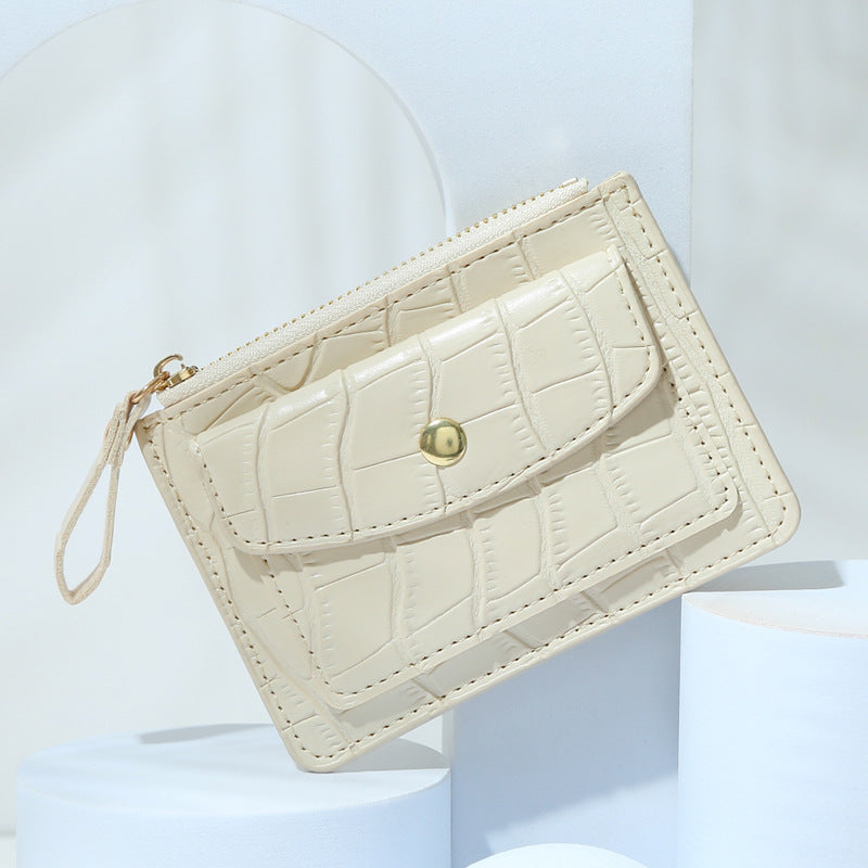 Zipper Slot Female Candy Color Crocodile Card Holder