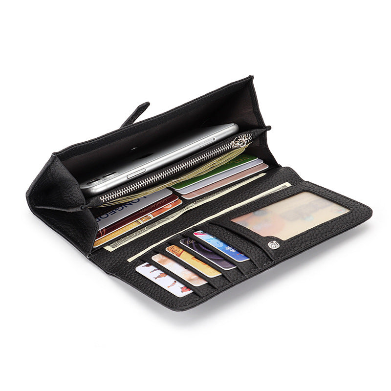 Women's Long Genuine Leather Folding Large Capacity Soft Cowhide Ladies Wallets