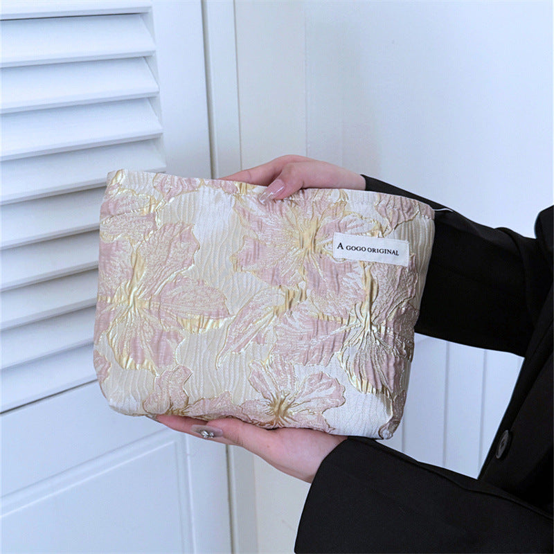 Jacquard Wrinkle Texture Large Capacity Portable Liner Skin Care Bags