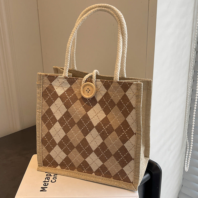 Lunch Box Canvas Female Single Rhombus For Handbags