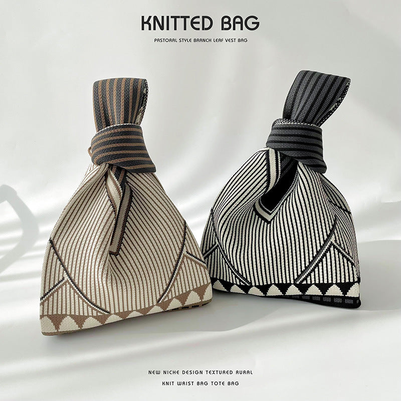 Korean Niche Design Simple Striped Knitted Shoulder Bags