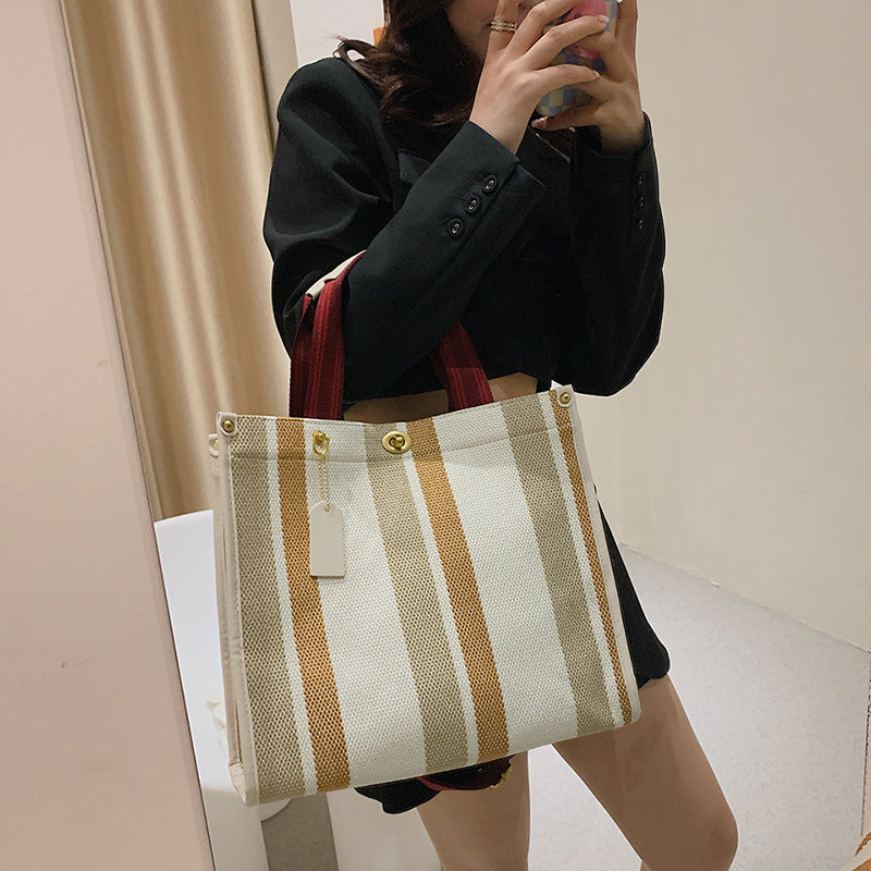 Women's Retro Portable Trend Canvas Striped Crossbody Bags