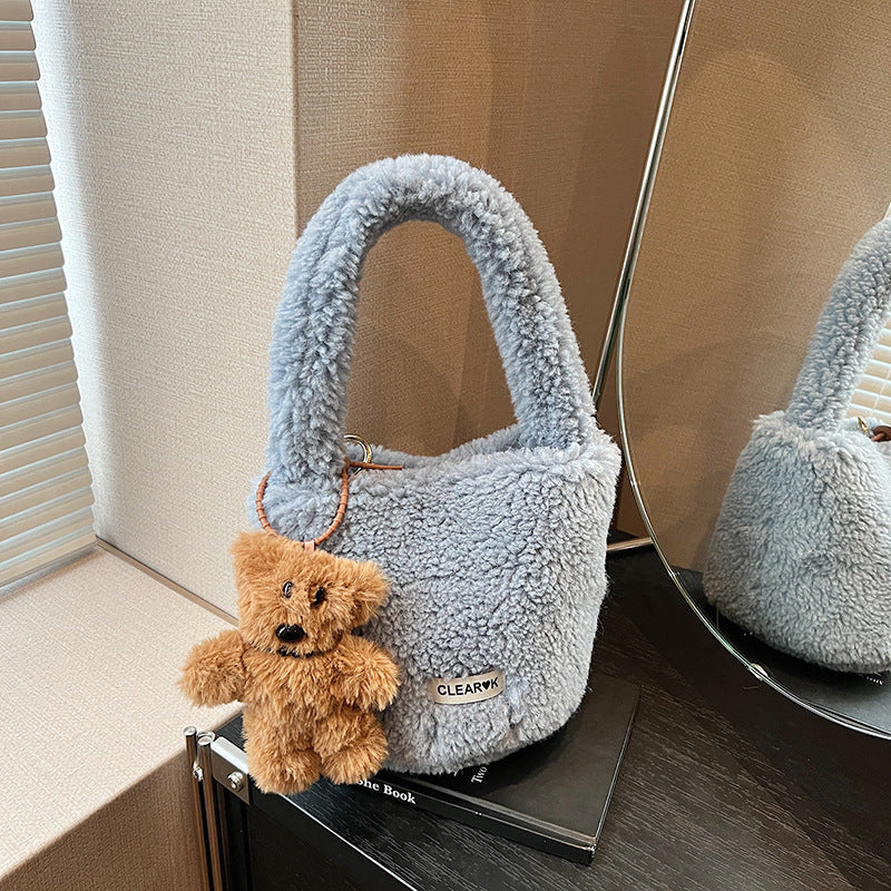 Classic Plush Corner Design Large Capacity Shoulder Bags