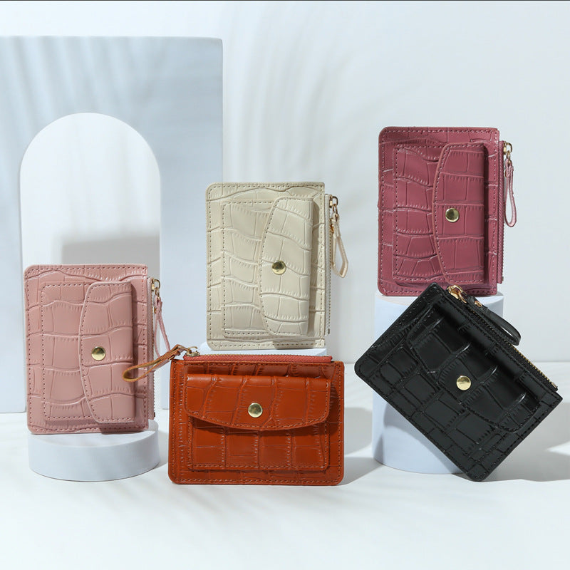 Zipper Slot Female Candy Color Crocodile Card Holder