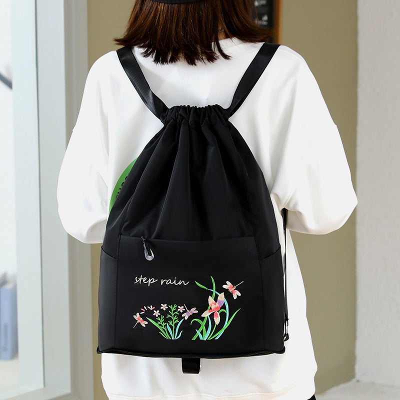 Women's Chinese Style Embroidery Drawstring Simple Portable Backpacks