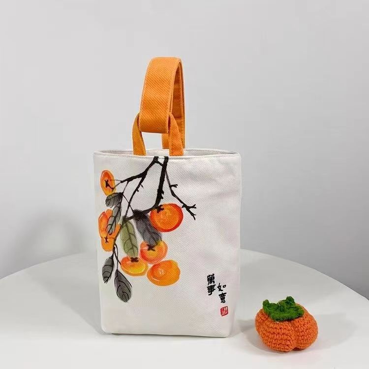 Chinese Style Calligraphy Everything Goes Well Cherry Loquat Handbags