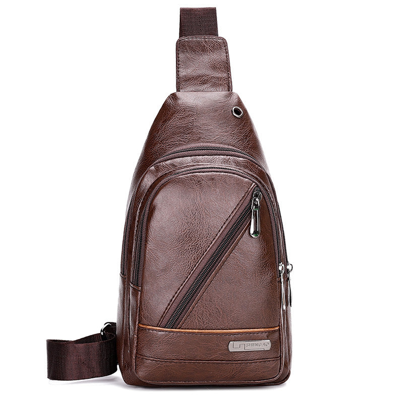 Men's Fashion Simple Waterproof Leisure Leather Business Men's Chest Bags
