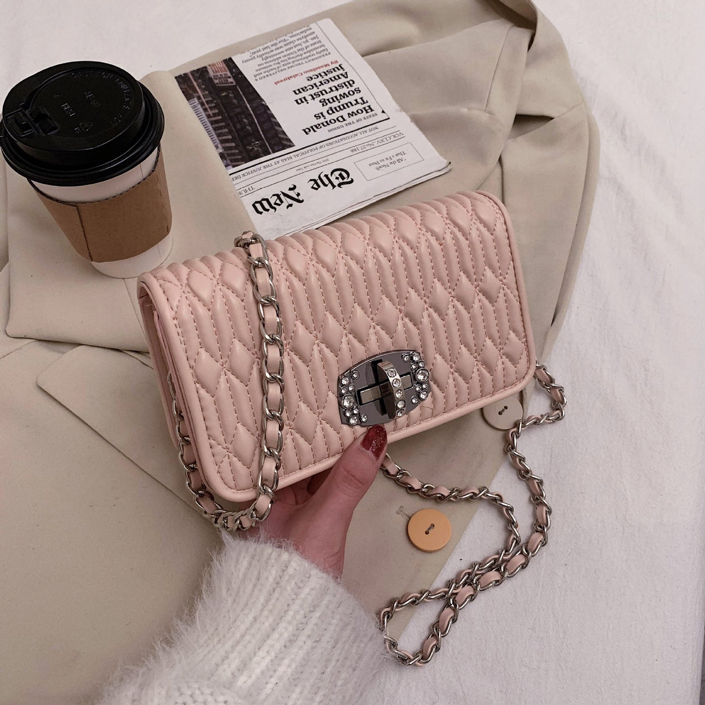 Women's Korean Style Pleated Chain Embroidery Thread Bags