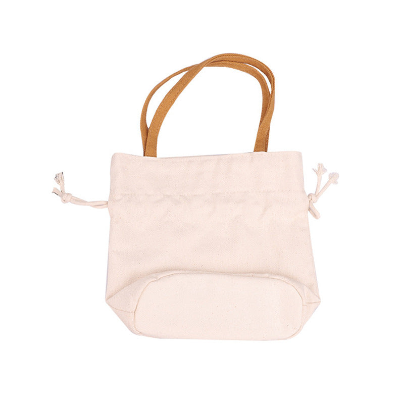 Pure Color Fresh Literary Canvas Simple Drawstring Hand Handbags