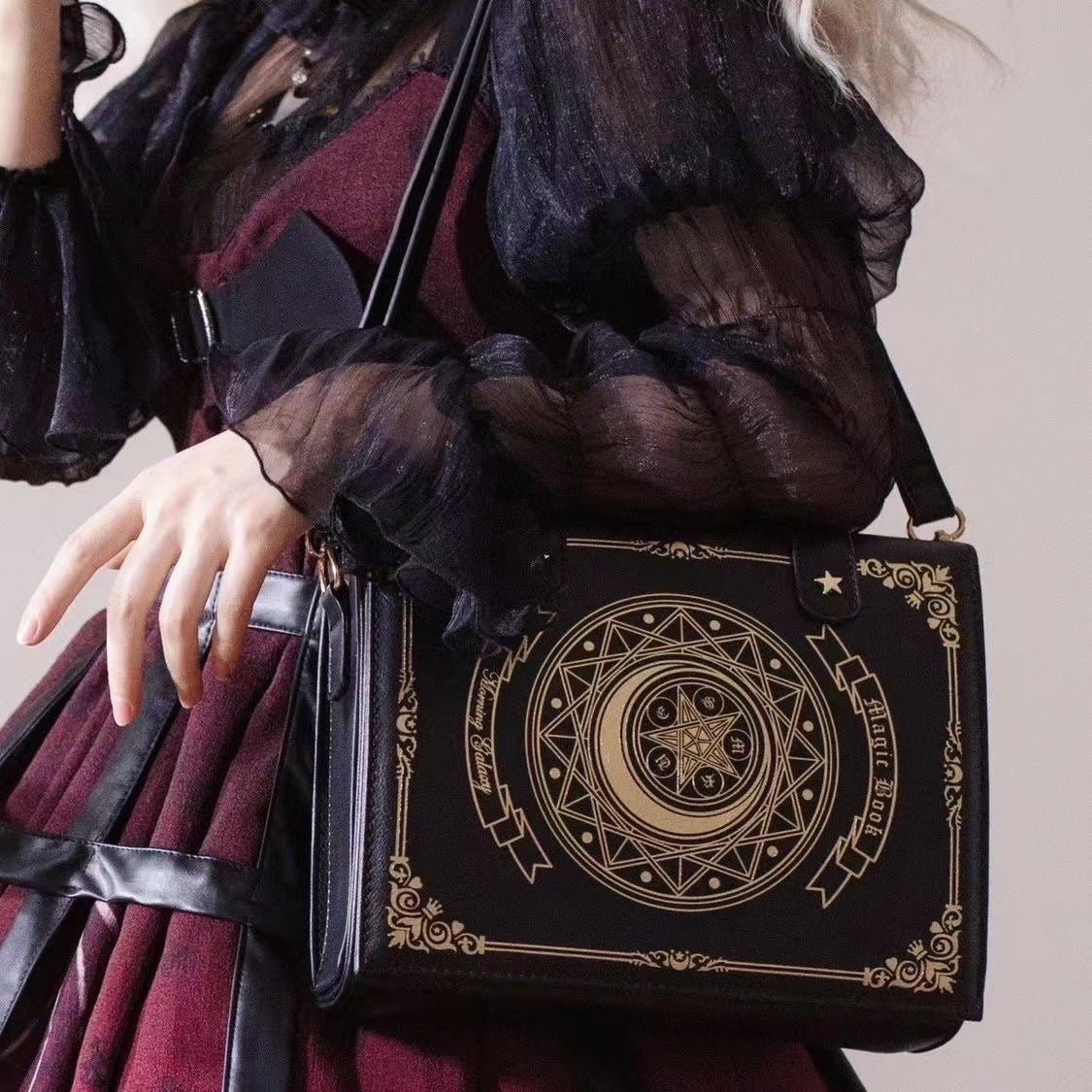 Star Moon Magic Book Flip Lady Shoulder Bags