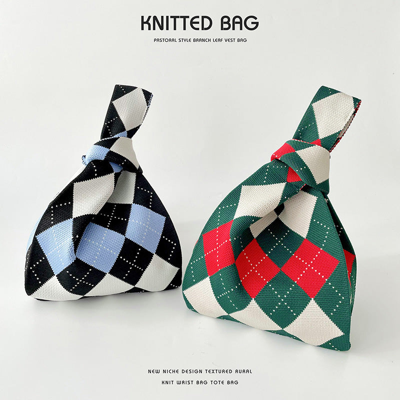 Design Hit Color Diamond Lattice Knitted Shoulder Bags