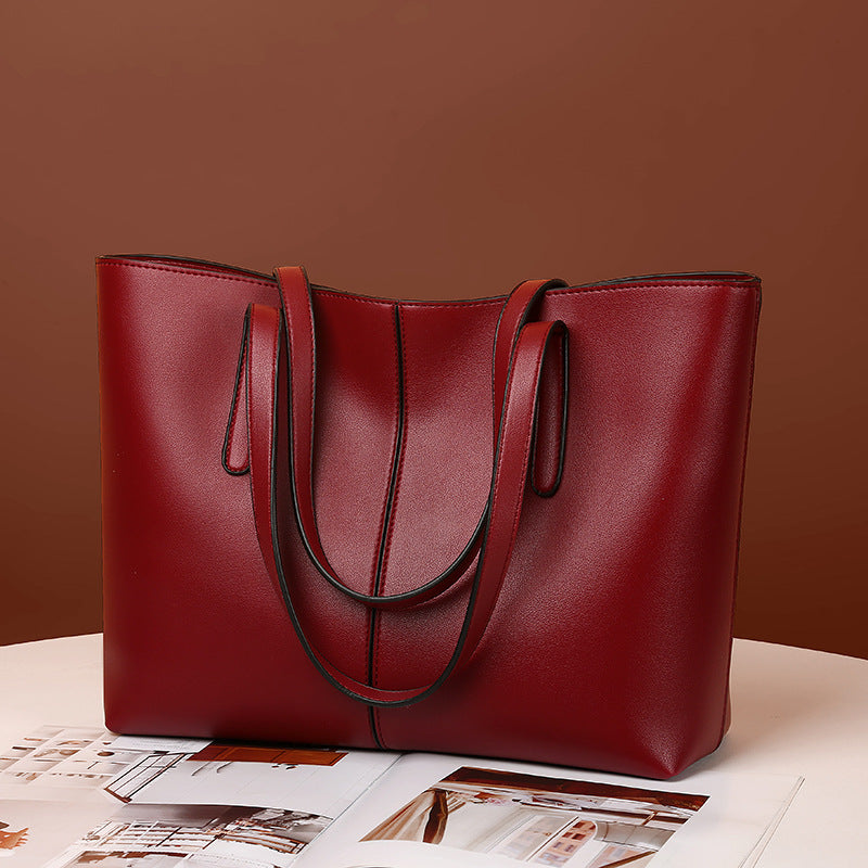 Women's Capacity Soft Leather Textured Simple Shoulder Bags