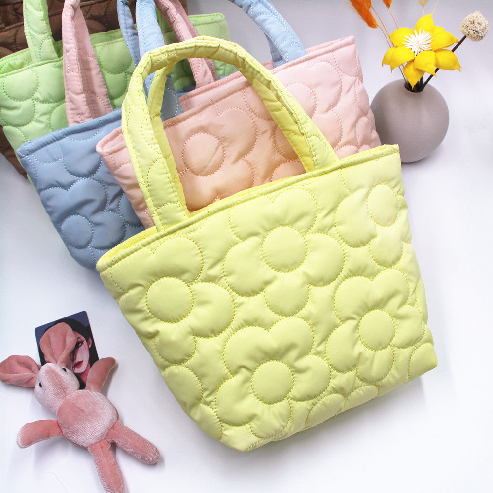 Women's Korean Style Quilted Portable Lunch Snack Buggy Cart Handbags