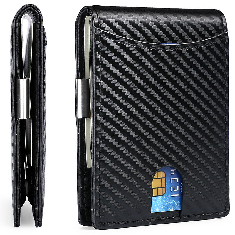 Men's Leather Swiping Dollar Carbon Fiber Pattern Men's Wallet