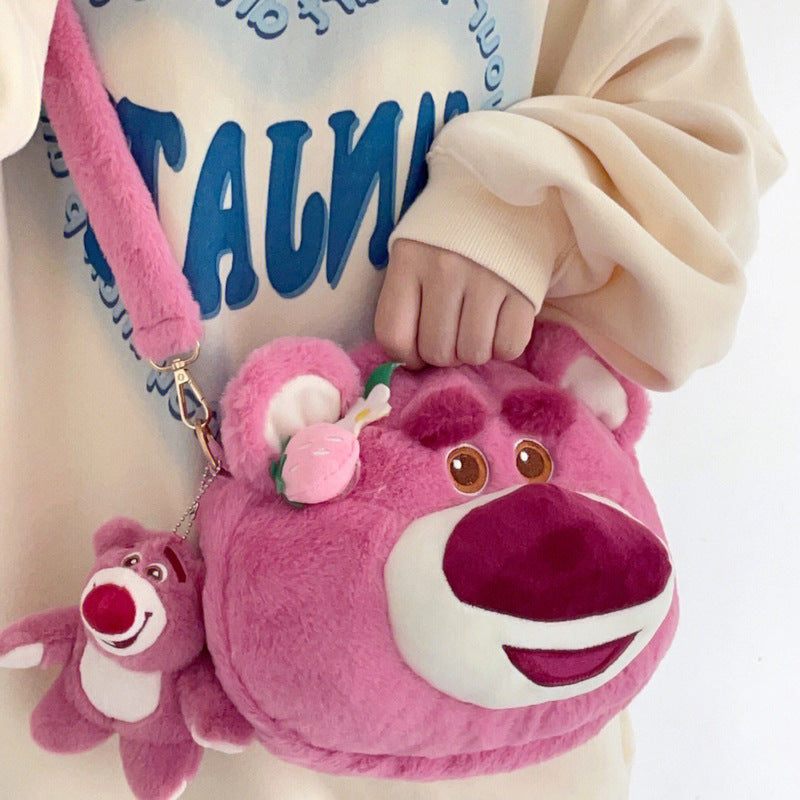 Women's Cute Strawberry Victory Bear Fashion Plush Crossbody Bags