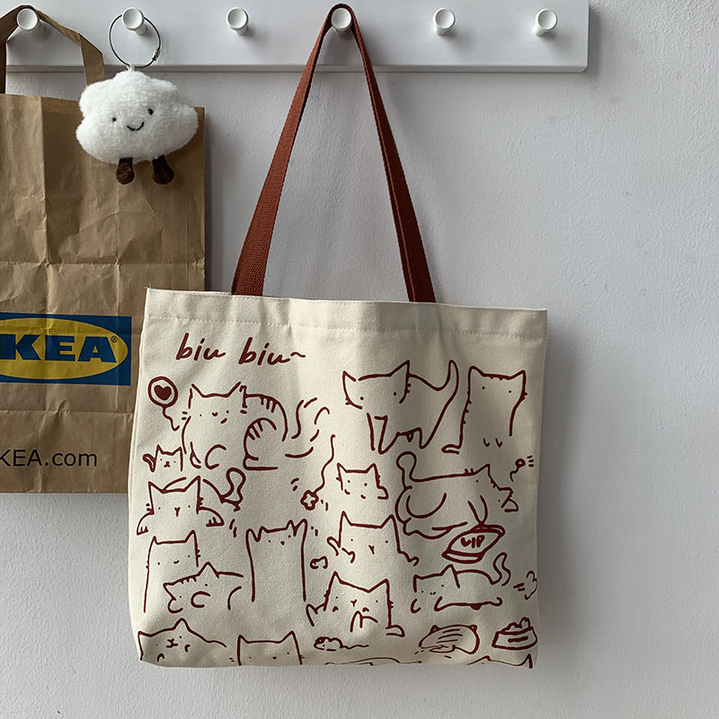 Women's Design Cute Animal Illustration Artistic Retro Large Capacity Shoulder Bags