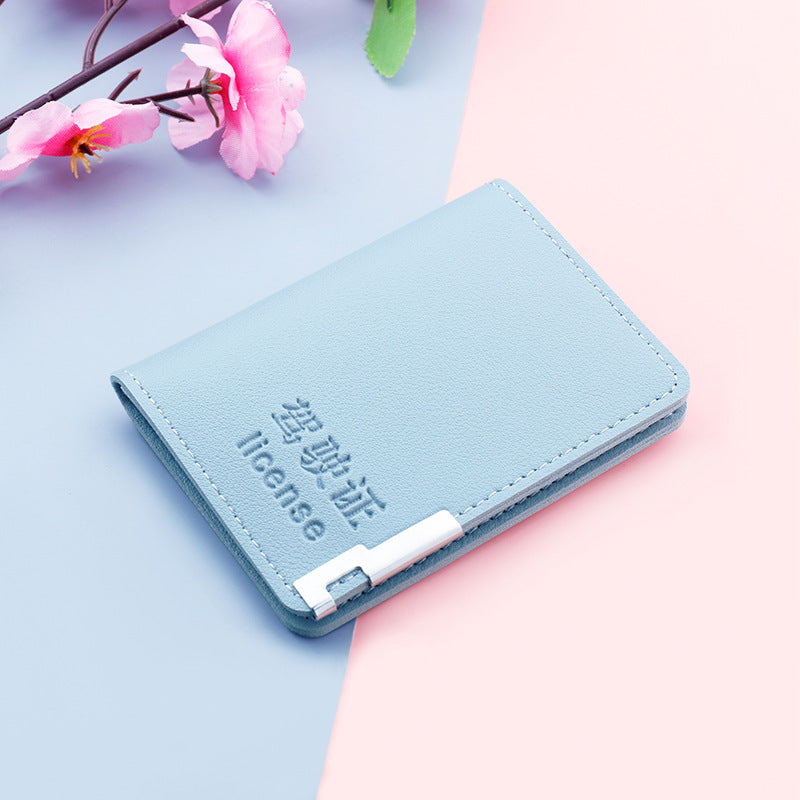 Women's Vertical Driving License Leather Protective Cover Card Holder