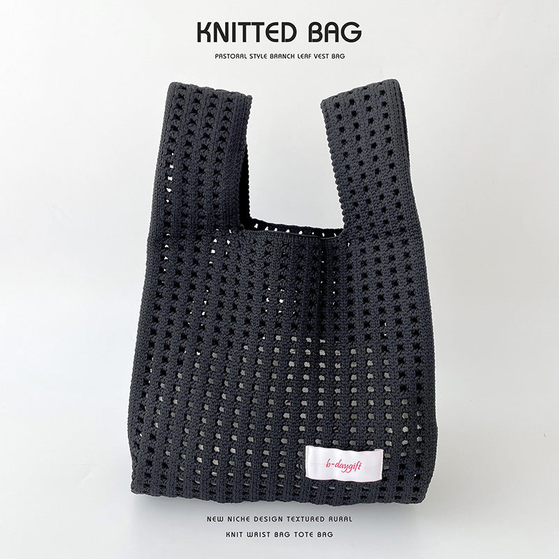Simple Solid Color Knitted Hollow Hand Shoulder Bags