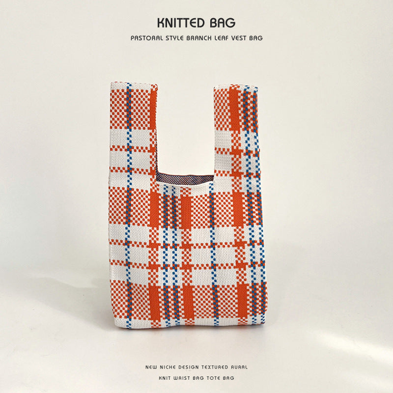 Design Color Plaid Knitted Versatile Large Handbags
