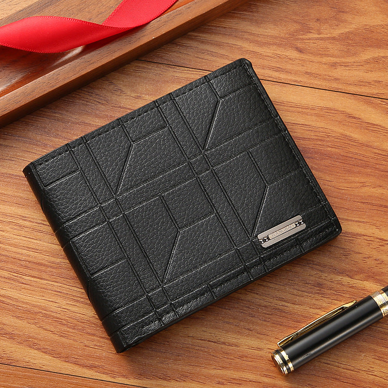 Men's Short Green Fashion Plaid Horizontal Soft Leather Large Capacity Multiple Men's Wallets