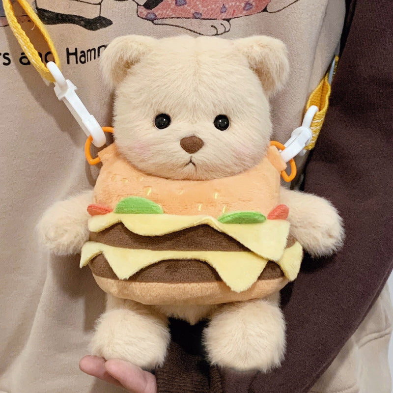 Hamburger Potato Chips Bear Cute Doll Pendant Crossbody Bags