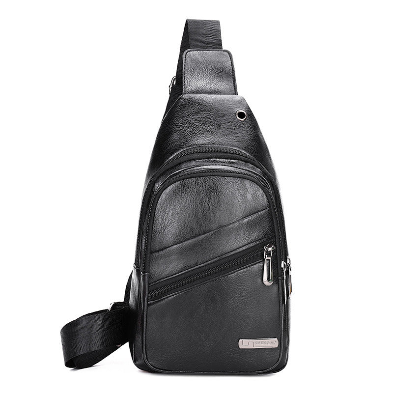 Men's Trendy Soft Leather Simple Waterproof Leisure Men's Chest Bags