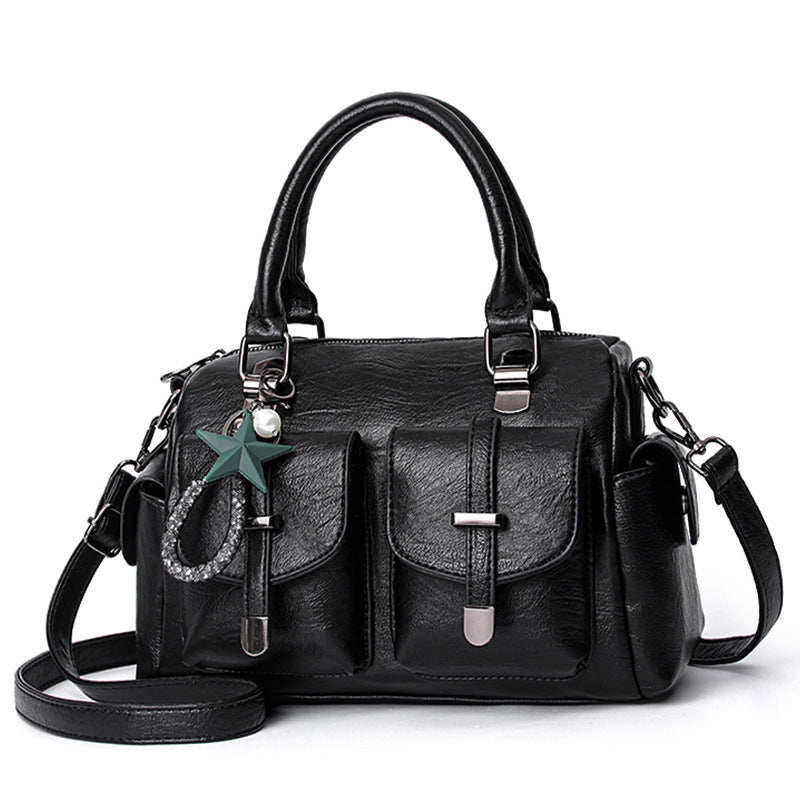 Solid Color Simple Authentic Leather Tactile Feel Tassel Shoulder Bags