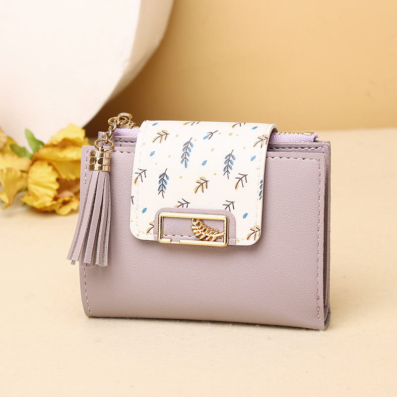 Women's High-grade Leaves Korean Clutch Tassel Pendant Ladies Wallets