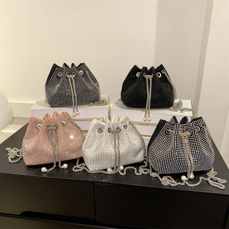 Women's Diamond Drawstring Light Rhinestone Full High-grade Shoulder Bags