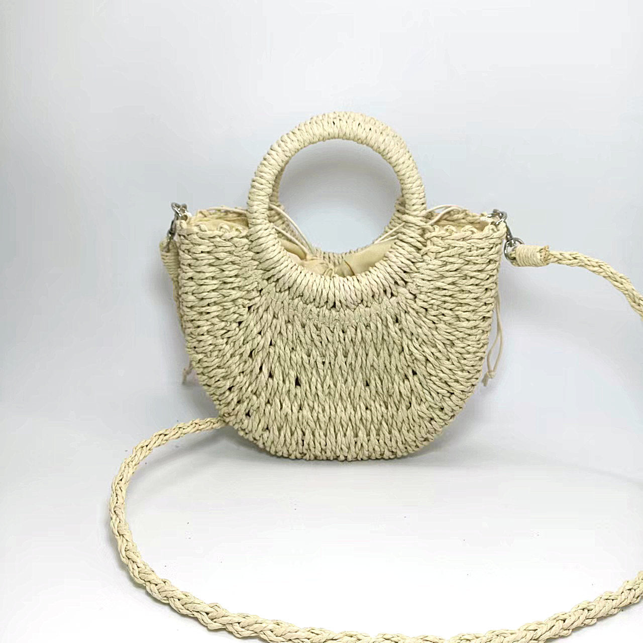 Women's Spring Fresh Sweet Leather Straw Woven Handbags