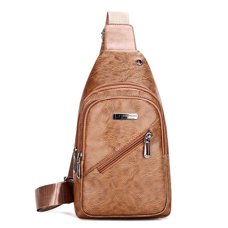 Men's Popular Soft Leather Business Fashion Men's Chest Bags