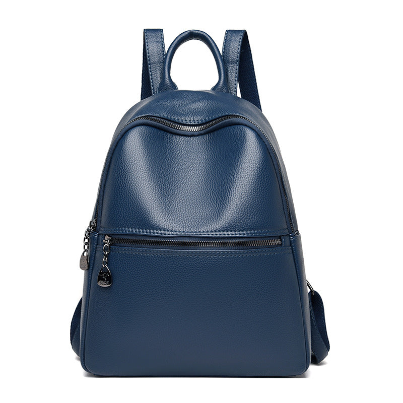 Women's Leather Fashion Simple Large Capacity Soft Backpacks