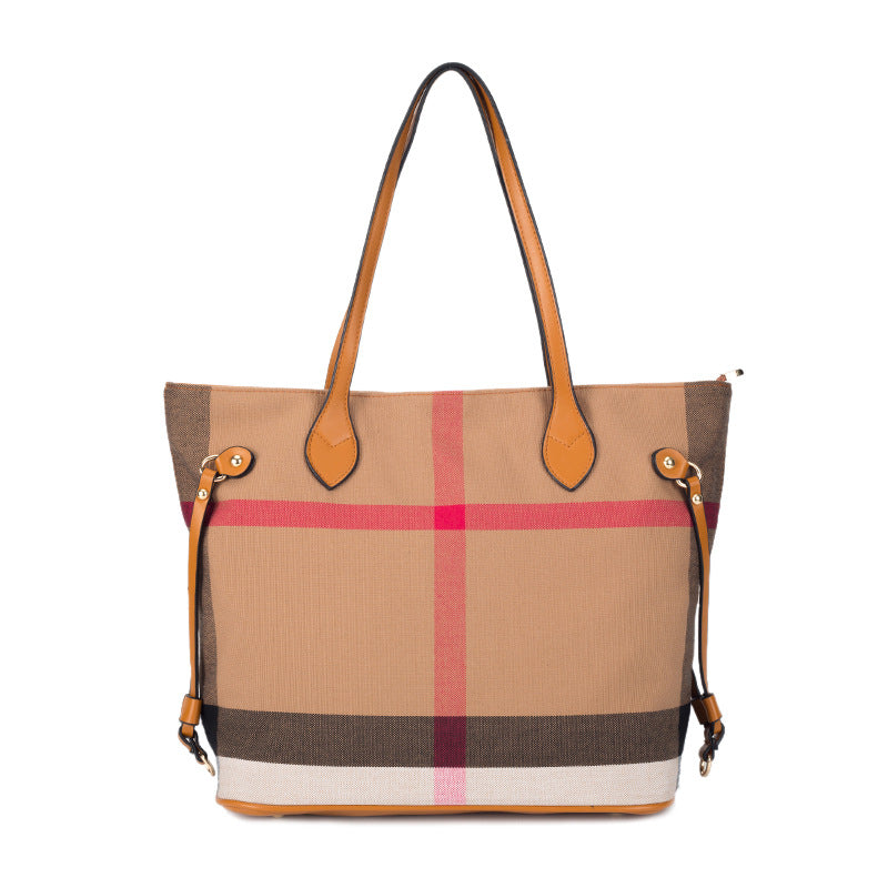 Women's Simple Canvas Check Pattern Shopping Shoulder Bags