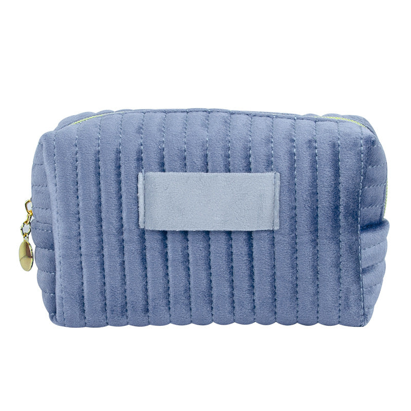 Popular Quilted Vertical Pattern Veet Cloth Toiletry Makeup Bag