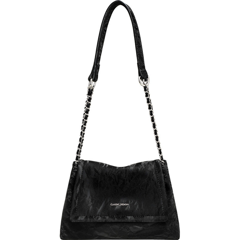 Women's Wind Black Pleated Soft Leather Simple Chain Korean Women's Messenger Bag