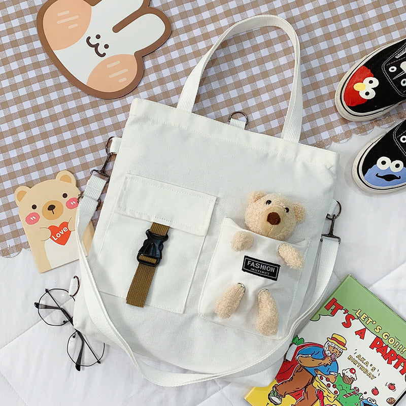 Women's Cute Bear Lamb Trendy Canvas Artistic Crossbody Bags