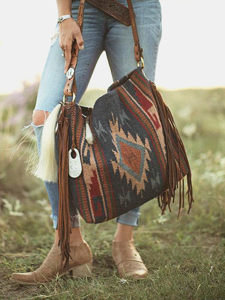 Women's Vintage Hand-woven Cotton And Linen Large Crossbody Bags