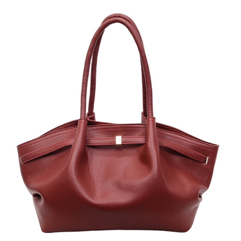 Women's Retro Lychee Pattern Portable Vegetable Basket Large Capacity Niche Pleated Women's Shoulder Bag