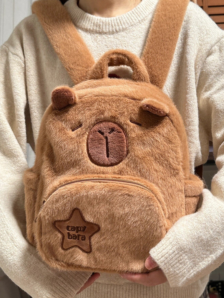 Plush Capybara Cute Wild Fur Female Backpacks