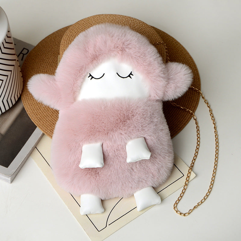 Women's Cute Lamb Fashion Furry Mobile Shoulder Bags
