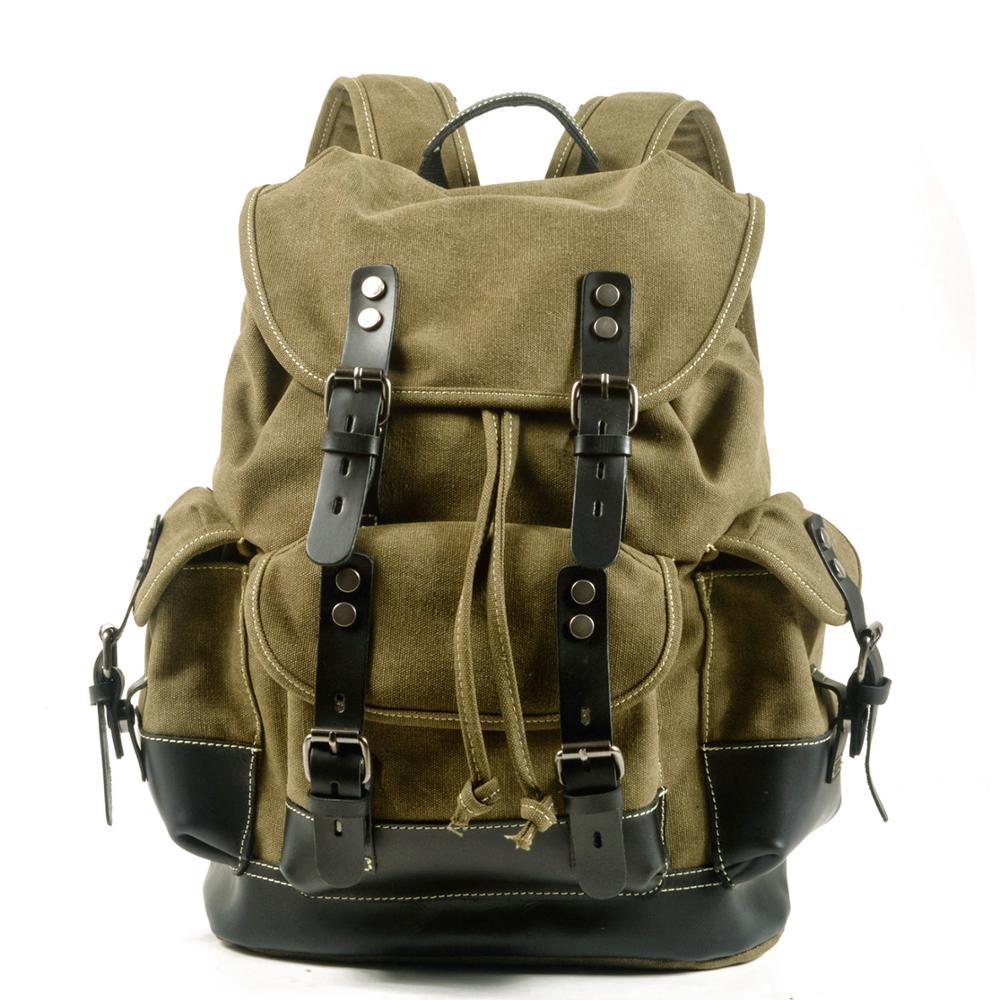Large Capacity Canvas Stitching Leather Hiking Backpacks