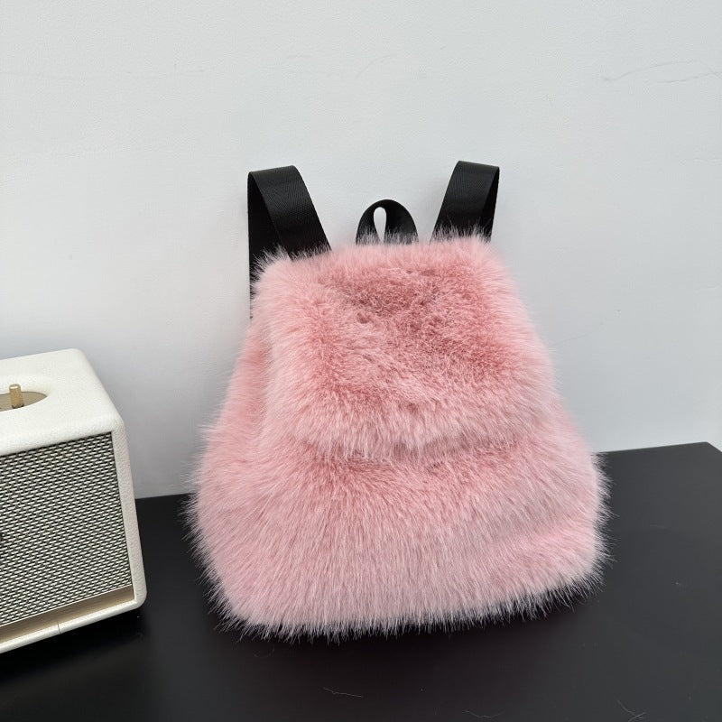 Plush Faux Rabbit Fur Large Capacity Drawstring Leopard Print Handbags