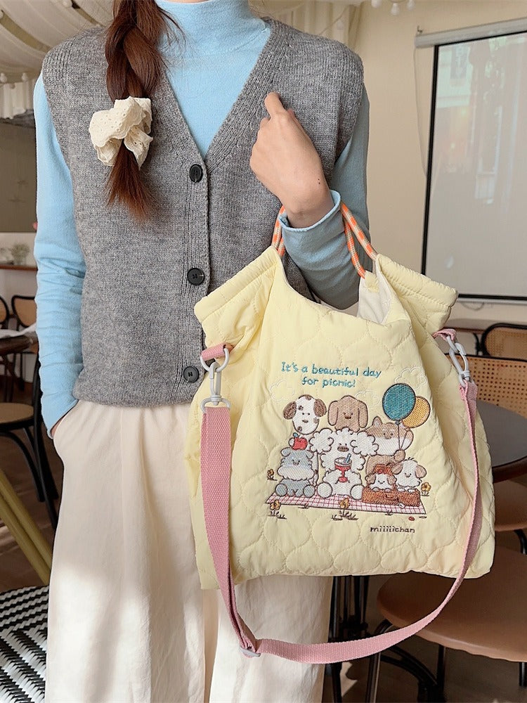 Style Soft Cute Embroidered Quilted Cotton Large Capacity Handbags