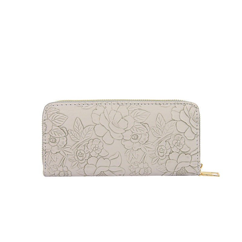 Women's Zipper Mobile Embossed Design Large Simple Ladies Wallets
