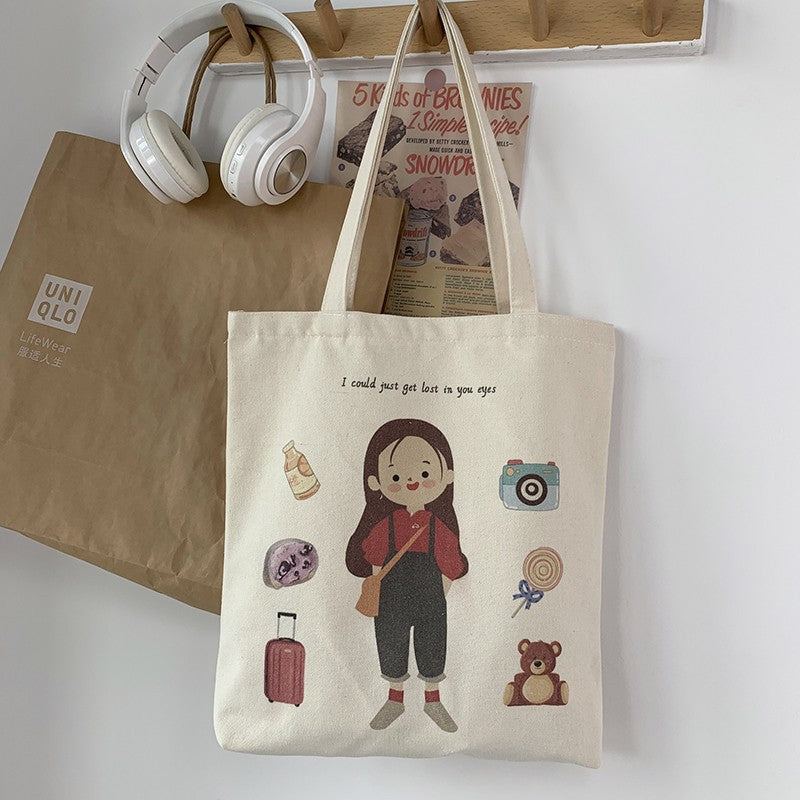 Canvas Female Cute Literary Fresh Cartoon Large Shoulder Bags