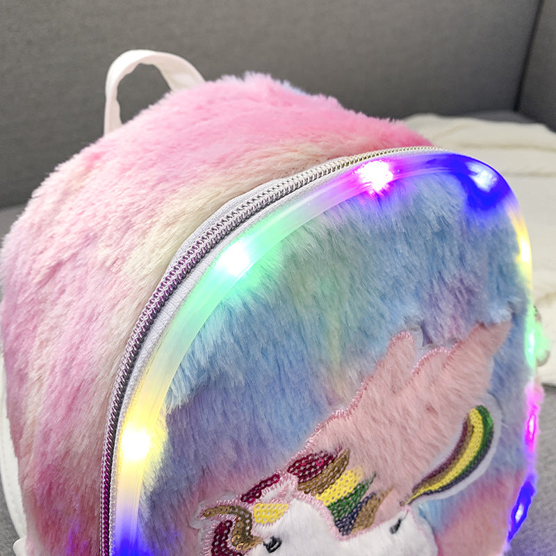 Popular Plush Cartoon Rabbit Pegasus Luminous Backpacks